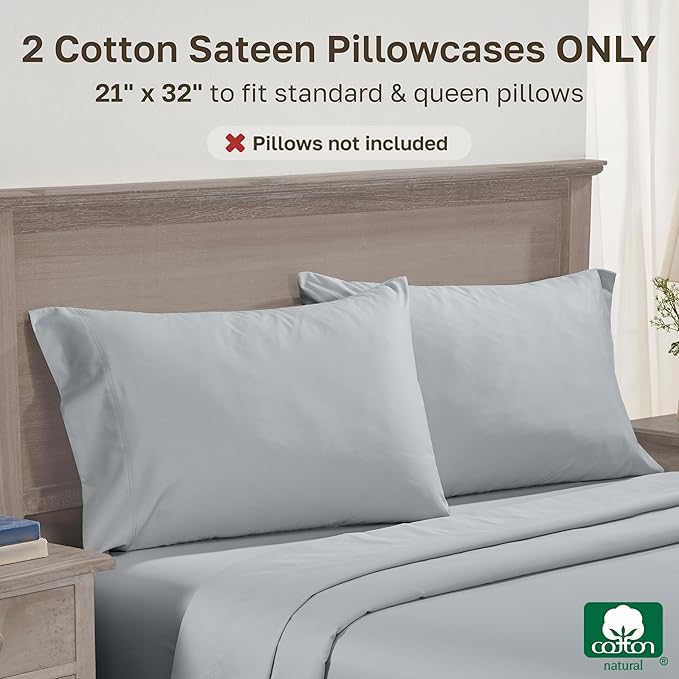 CALIFORNIA DESIGN DEN Luxuriously Soft Hotel Quality 600 Thread Count, 100% Cotton Set of 2 Cases, Crisp & Cool Light Gray Pillow Cases Standard Fits Standard & Queen Pillows (Light Gray)