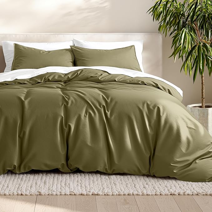 Bare Home Bedding Duvet Cover California King Size - Premium 1800 Super Soft Collection - Lightweight, Cooling - Soft Breathable Bedding Duvet Cover (Cal King, Olive)