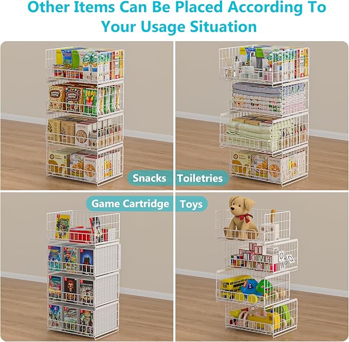 Hongtamoya 4-Tier Sliding Closet Organizers and Storage Shelves, Stackable Closet Shelf Organizer Basket Bins, Drawer Shelf Storage Container for Wardrobe Cupboard Kitchen Bathroom Office, White