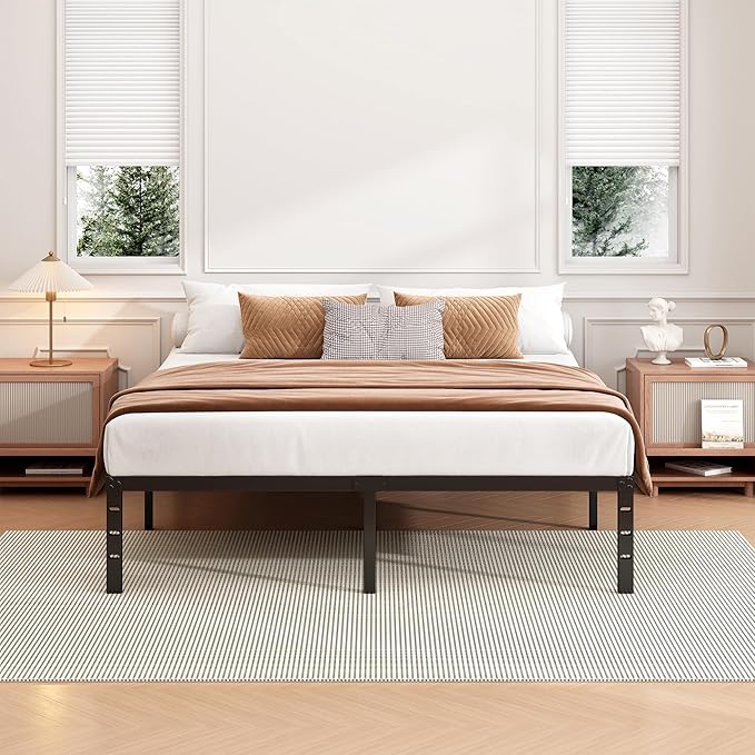 Hafenpo 18 Inch King Bed Frame - Sturdy Metal Platform King Size, No Box Spring Needed, Heavy Duty, Easy Assembly, Strong Bearing Capacity, Under Bed Storage, Black