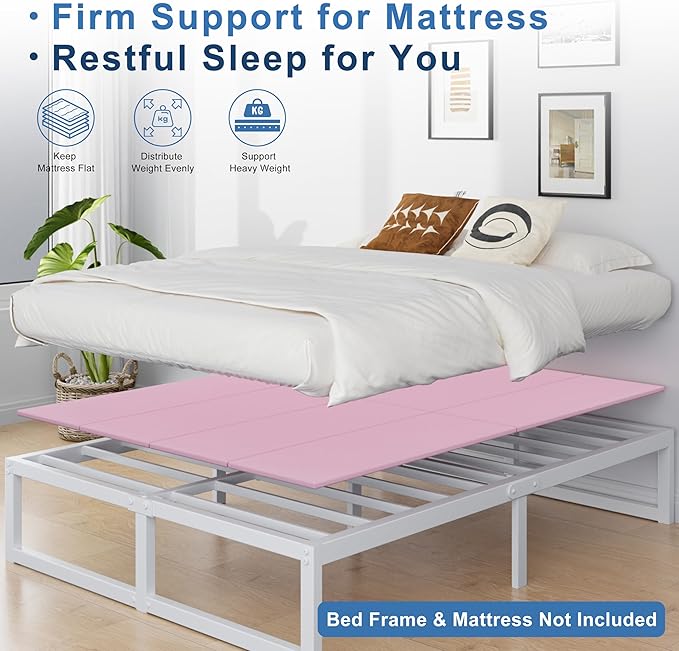 Lutown-Teen Bunkie Board Twin XL Under Mattress High-Density Polymer Bunkie Board Twin XL Size Anti-Sag, Breathable, Moisture Resistant, Noise Minimizing, Pink
