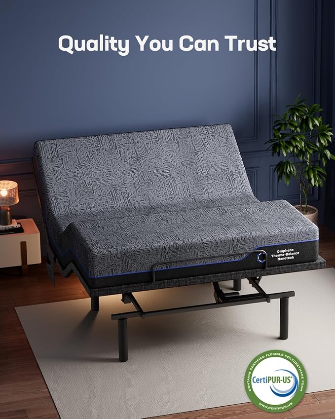 Marsail NS1 Massage Adjustable Base with Mattress Set, Split King Adjustable Bed Frame + 14-inch Cooling Gel Memory Foam Mattress, Dual Motor Bed Frame with Wireless Remote, CertiPUR-US Certified
