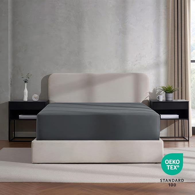 Nestl 2 Pack Grey Fitted Sheet Extra Deep Pocket, Hotel Luxury QueenFitted Sheet Only Easily Fits 18 to 24 Inch Mattress, Super Soft, Wrinkle-Free and Breathable with Corner Straps