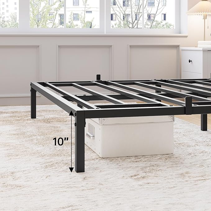 GarveeHome Twin Size Bed Frame, 10 Inch Metal Platform Bed Frames with Heavy Duty Steel Slat Support, No Box Spring Needed, Noise Free,Anti-Sliding Slat,Easy Assembly, Under Bed Storage
