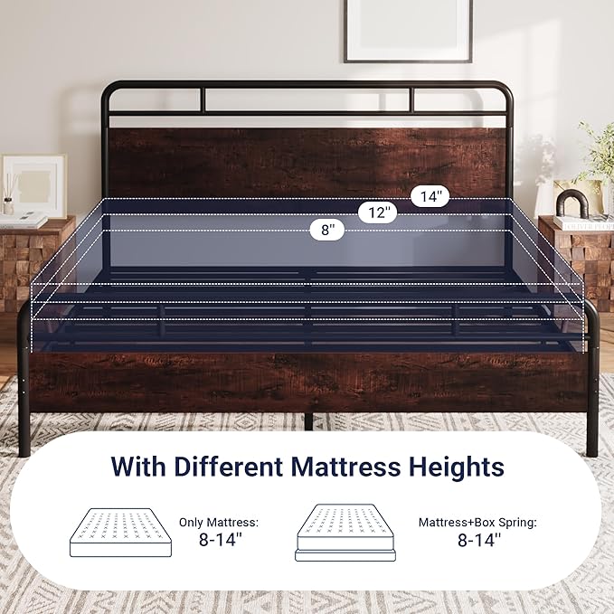 Allewie King Size Platform Bed Frame with Wooden Headboard and Footboard, Heavy Duty 13 Metal Slats Support, Under-Bed Storage, No Box Spring Needed, Noise Free, Easy Assembly, Mahogany