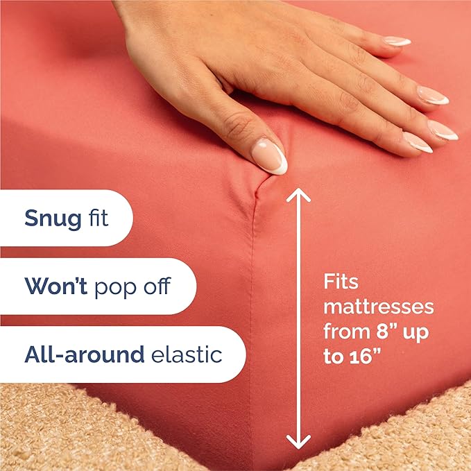 Split King Size 5 Piece Sheet Set - Comfy Breathable & Cooling Sheets - Hotel Luxury Bed Sheets for Women & Men - Deep Pockets, Easy-Fit, Soft and Wrinkle Free Sheets - Coral Oeko-Tex Bed Sheet Set