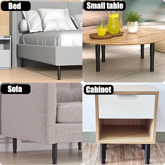 Metal Adjustable Furniture Legs 7-12.6 inch, Wlrrcwdttc Bed Support Legs Adjustable Height Cabinet Legs for Bed Frame/Sofa/Dresser/Couch/Chair/Table,Bed Replacement Legs Bed Center Slats Legs Set of 4