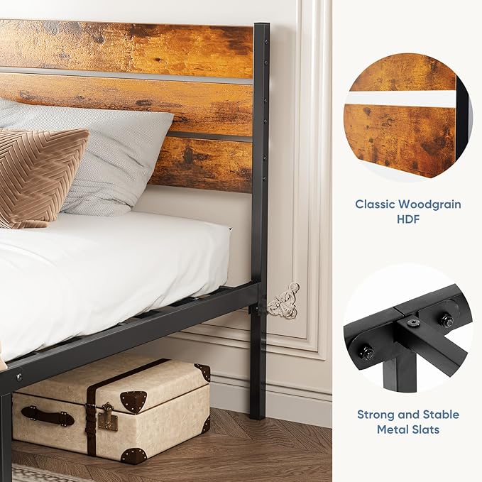 OLIXIS Twin Size Metal Platform Bed Frame - Mattress Foundation with Headboard and and Footboard, No Box Spring Needed with 700LBS Sturdy Wooden Slats Support, Noise Free, Easy Assembly