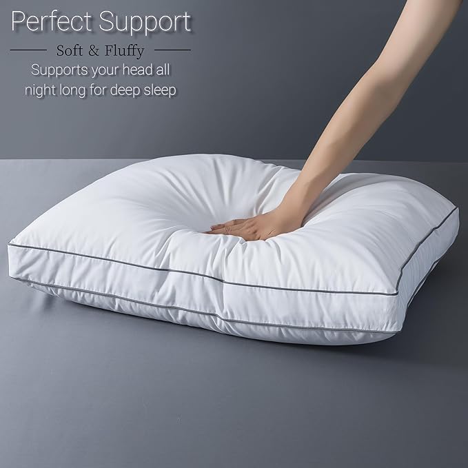 ELNIDO QUEEN Goose Feather Down Fiber Pillows Queen Size Set of 2，Luxury Hotel Collection Bed Pillows for Sleeping， Down Surrounded Pillows 2 Pack, Soft ＆ Fluffy for Side, Back Sleepers 20x30 in