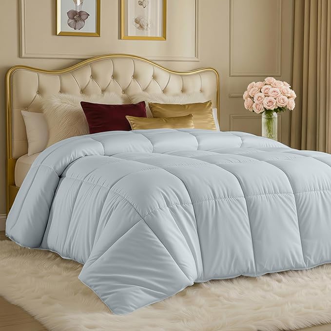 Utopia Bedding Comforters Twin Size, All Season Duvet Insert, Down Alternative Box Stitched Bed Comforter with Corner Tabs, Machine Washable (Light Grey)
