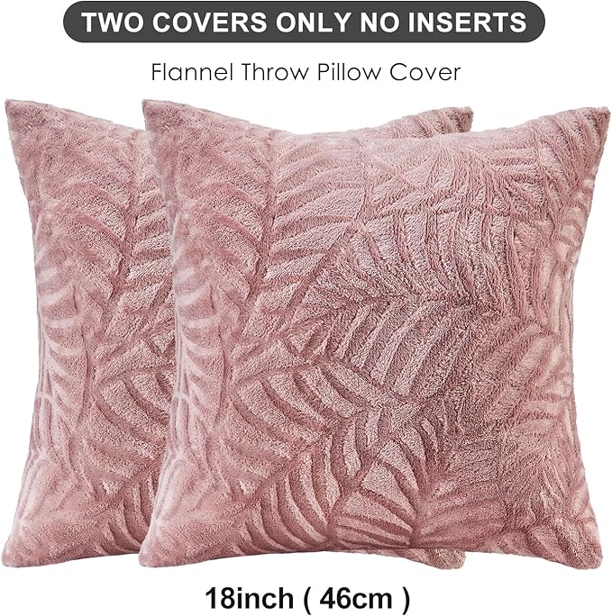 SOCHOW Decorative Throw Pillow Covers 18x18 Inches Set of 2, Soft Leaves Textured Flannel Fleece Pillowcase Square Cushion Covers for Sofa Couch Bed, Dusty Pink