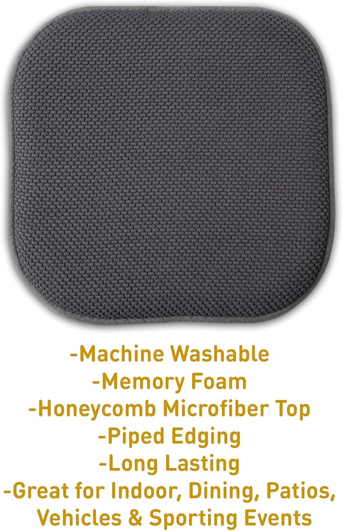 Sweet Home Collection Cushion Memory Foam Chair Pads Honeycomb Nonslip Back Seat Cover 16" x 16" 6 Pack Charcoal Gray