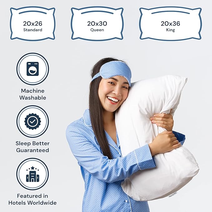 White Duck Down & Feather Pillow -2 Pack Pillows with Soft-Medium Support for Side & Back Sleepers King Size
