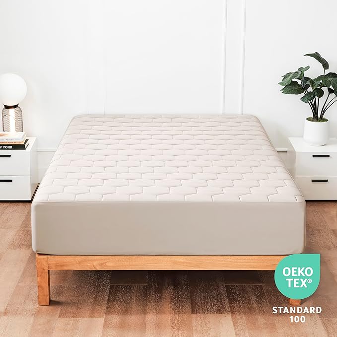 Hearth & Harbor Twin Size Quilted Fitted Mattress Pad Cover, 100% Waterproof Mattress Protectors, Deep Pocket Fitted Mattress Cover 8" - 21" (39" x 75", Beige Cream)