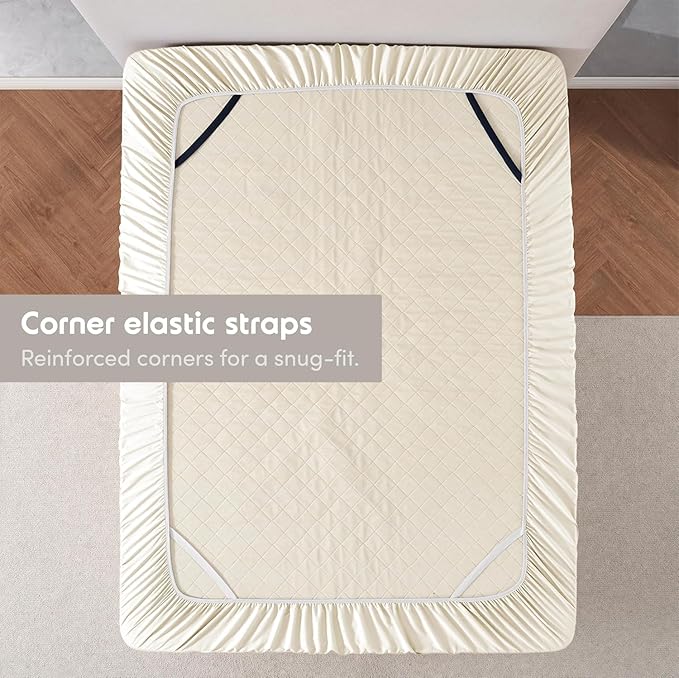 Nestl 2 Pack Beige Cream Fitted Sheet Extra Deep Pocket, Hotel Luxury Twin XLFitted Sheet Only Easily Fits 18 to 24 Inch Mattress, Super Soft, Wrinkle-Free and Breathable with Corner Straps