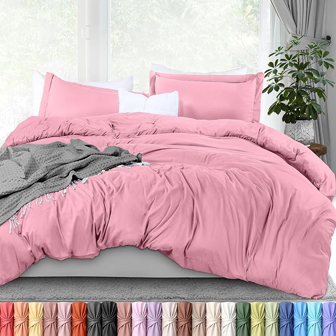Utopia Bedding Duvet Cover Queen Size - 3 Piece with Zipper Closure - 1 Comforter Cover 90X90 Inches & 2 Pillow Shams 20X26 Inches (Pink) Comforter Not Included