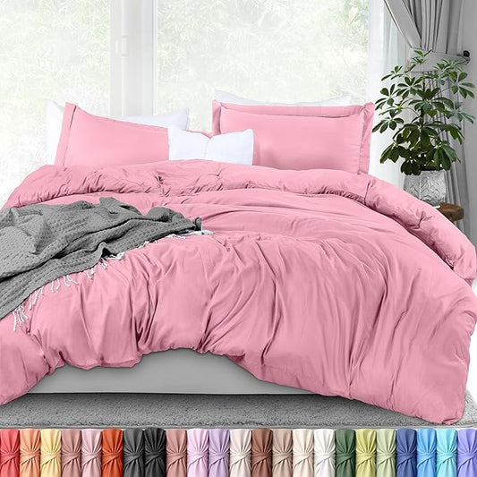 Utopia Bedding Duvet Cover Queen Size - 3 Piece with Zipper Closure - 1 Comforter Cover 90X90 Inches & 2 Pillow Shams 20X26 Inches (Pink) Comforter Not Included