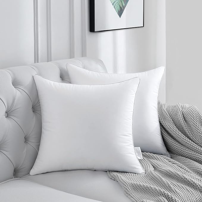 FAVRIQ 20 x 20 Pillow Inserts (Set of 2) - 20 Inch Square Interior Couch Throw Pillow with 100% Cotton Cover - Decorative Pillow Insert Pair - White Sofa Pillow