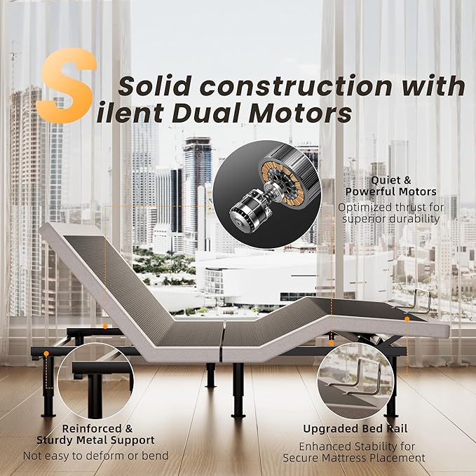 Electric Queen Adjustable Bed Frame with Wireless Remote, Head Foot Incline, USB, Underbed Light - Heavy Duty Platform, Easy Assembly, Zero Gravity - Bedframe Basic with Quiet Motor