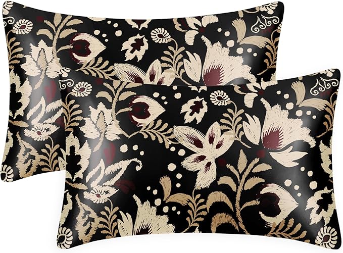 EXQ Home Satin Pillowcase for Hair and Skin Queen - Printed Red Flowers Silk Pillow Cases 2 Pack 20x30 inches - Satin Pillow Cases Set of 2 with Envelope Closure, Gifts for Women Men