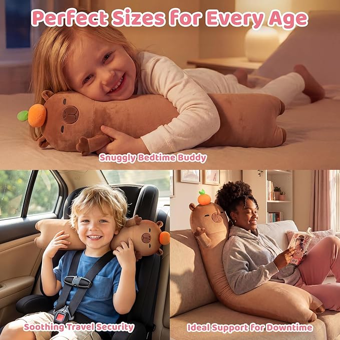 Mewaii Long Capybara Body Pillow Plush 5 Sizes, 120% Extra Filling Giant Plushness Kids Body Pillow, Kawaii Cute Capybara Capibara Stuffed Animals Plushies, Big Long Body Pillow Gift for Girls 20”