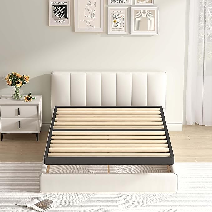 MAF 2 Inch Twin XL Box Spring, Low Profile Metal BoxSpring with Round Corners, Bunkie Board with Wood Slats Bed Slat Replacement 3500 lbs Black Heavy Duty Metal Mattress Foundation, Easy Assembly