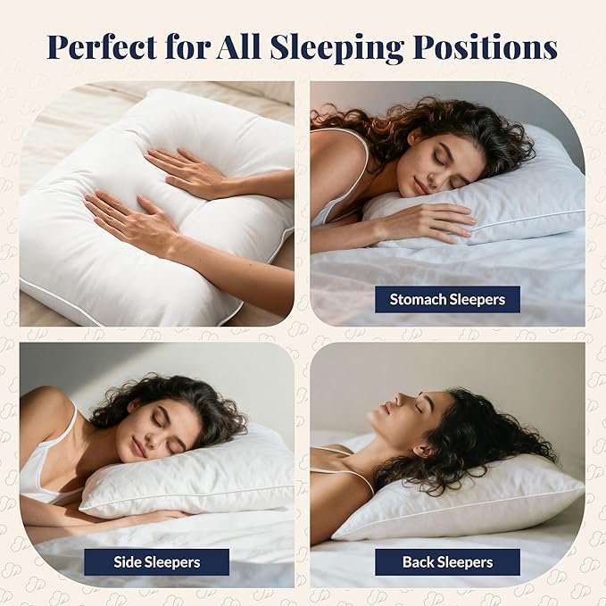 Premium White Goose Down Pillow 1-Pack for Side, Back & Stomach Sleepers – Queen Size, Medium Firm, Hotel Luxury Bed Pillow with 700TC Cotton Cover, Hypoallergenic & Breathable