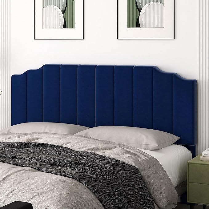 Befurtori King Size Headboard Only, Velvet Wall Mounted Headboard King for Adjustable Bed Modern Upholstered Head Board Easy Assembly, Navy Blue