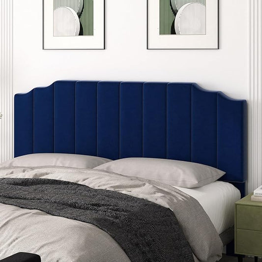Befurtori King Size Headboard Only, Velvet Wall Mounted Headboard King for Adjustable Bed Modern Upholstered Head Board Easy Assembly, Navy Blue