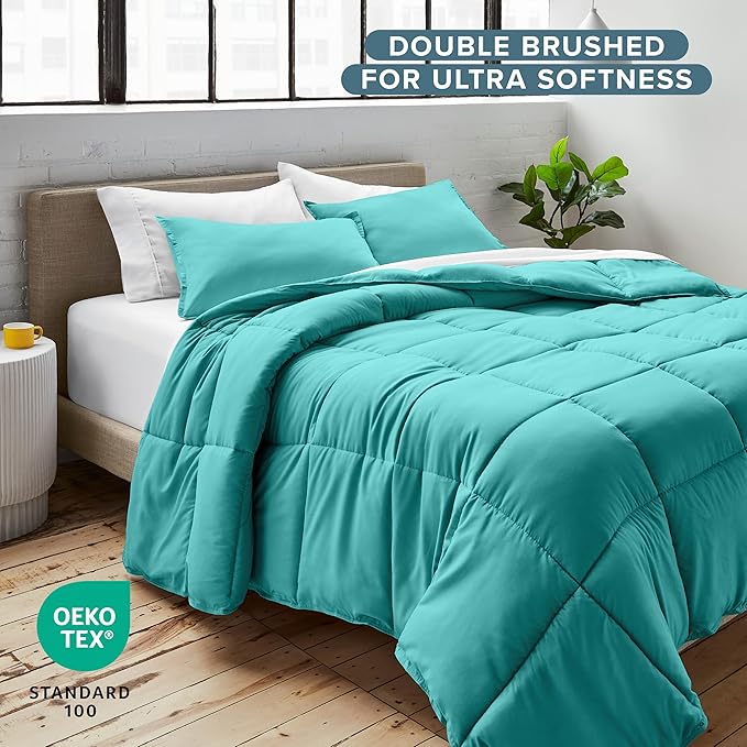 Bare Home Comforter Set - Queen Size - Ultra-Soft - Goose Down Alternative - Premium 1800 Series - All Season Warmth (Queen, Turquoise)