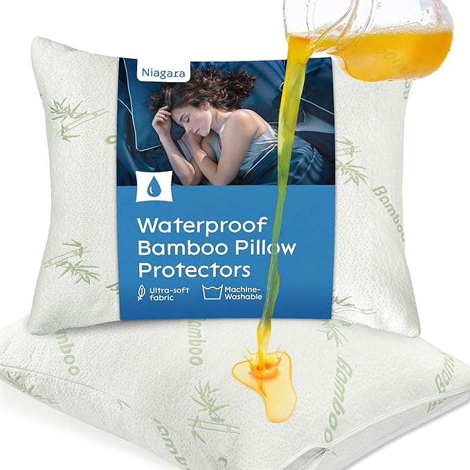 100% Waterproof Pillow Protectors Standard 20x26 Pair Zippered Pillow Case, Pillow Cover, Guaranteed Noiseless Pad, Ultra Plush Absorbent (Viscose Made from Bamboo), Green 2 Pack
