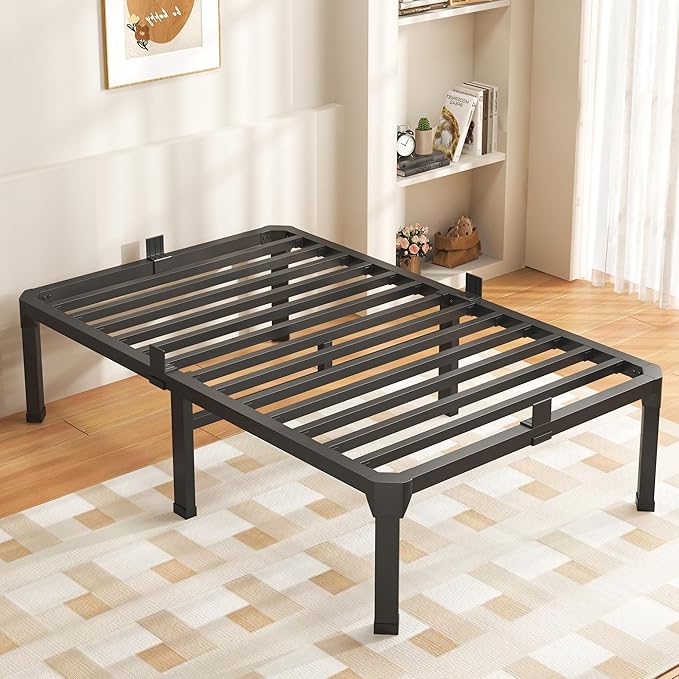 ROIL 18 Inch Twin Size Bed Frame with Mattress Slide Stopper - Single Black Basic Anti Squeak Steel Slats Metal Platform, Heavy Duty Noise Free Easy Assembly Bedframes, No Box Spring Needed