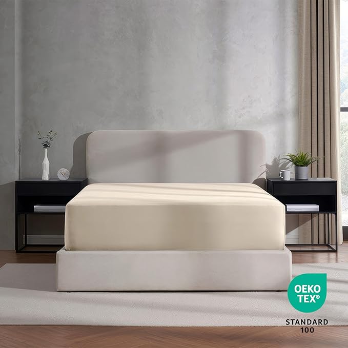 Nestl Linen Extra Deep Pocket Fitted Sheet Queen, Hotel Luxury Queen Fitted Sheet Only Easily Fits 18 to 24 Inch Mattress, Super Soft, Wrinkle-Free, and Breathable Bottom Sheets with Corner Straps