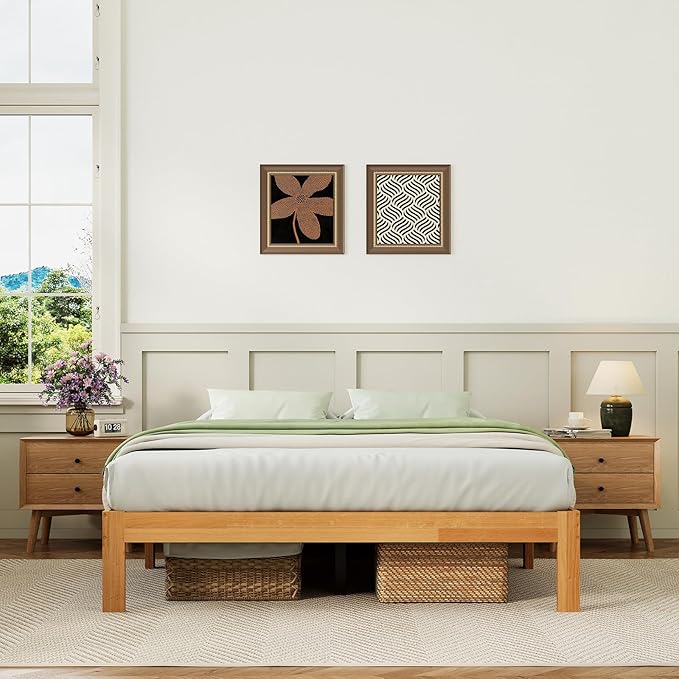 Novilla 12 Inch Queen Bed Frame, Wooden Platform Bed Frame Queen Size, Queen Size Bed Frame Without Headboard, Sturdy Wood Slat Support, No Box Spring Needed, Easy Assembly, Natural Grain Wood