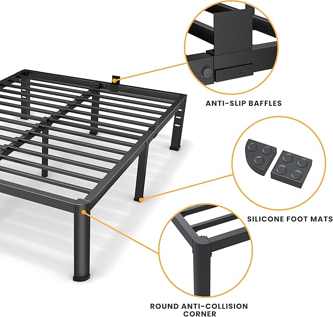 Superay 20 Inch Full Size Metal Platform Bed Frame with Round Corners, Storage Space Under High Bed Frame-Heavy Duty Steel Slats Support, Noise Free - Easy Assembly - No Box Spring Needed