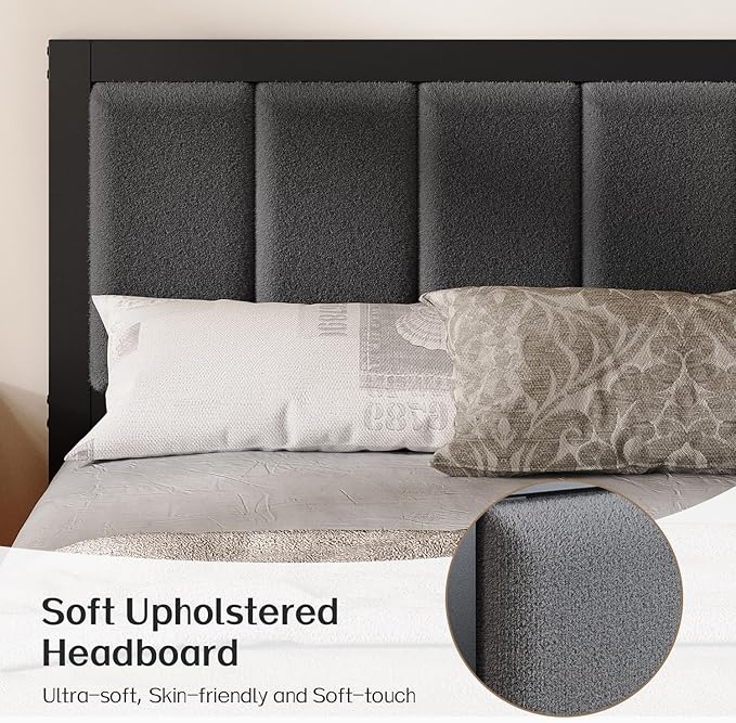 OLEVS Twin Bed Frame with Headboard Metal Platform Bed Twin Size with USB Charging Station and LED Lights, No Box Spring Needed