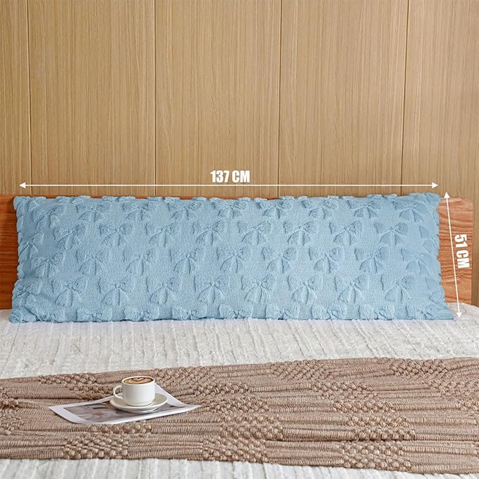 SmoothNovelty Blue Bow Body Pillow Cover 20 x 54 Inches Coquette Long Body Pillowcase with Zipper Closure Coquette Room Decor Cute Faux Fur Soft Aesthetic Pillow Covers for Bed Sofa Couch