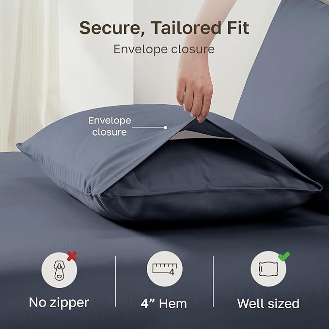 California Design Den 100% Egyptian Cotton Pillow Cases King Size Set of 2 - Crisp Percale Feel, Soft & Breathable Pillow Cases Set - Mineral Blue (Grey Tone)