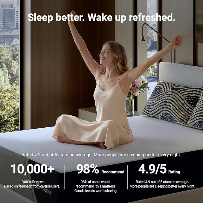 Avenco 12 Inch Queen Mattress with Open-Cell Foam for Breathable Comfort, Gel Memory Foam Queen Size Mattresses with Removable Cover, CertiPUR-US Certified Mattress in a Box
