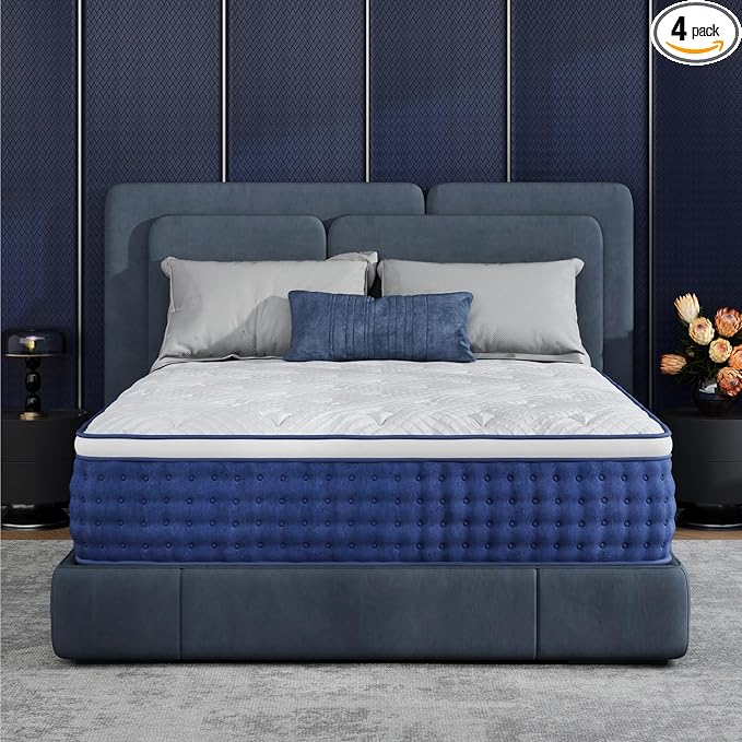 Twin XL Mattress, 14 Inch Twin XL Size Hybrid Mattress in a Box, Medium Feel Foam and Individual Pocket Springs, Extra Edge Support, Pressure Relief, CertiPUR-US, Blue