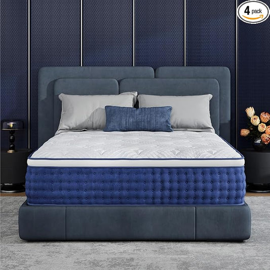 Twin Mattress, 12 Inch Twin Size Hybrid Mattress in a Box, Medium Feel Foam and Individual Pocket Springs, Extra Edge Support, Pressure Relief, CertiPUR-US, Blue