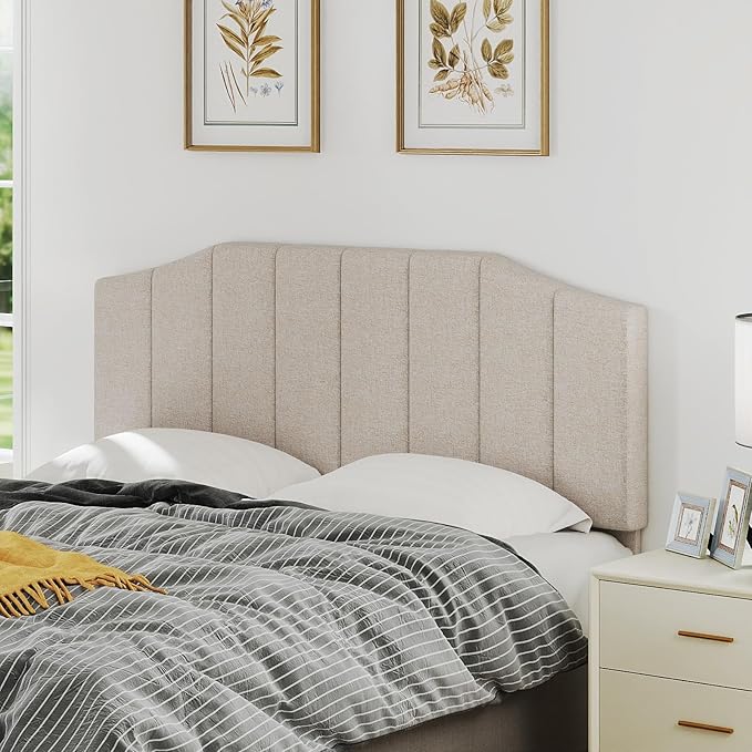 Furpopup Linen Queen Size Headboard, Upholstered Headboard Queen/Full Size Wall Mount and Bed Frame Mount, Featuring High-Density Sponge Padding Luxury Texture Easy Assembly Comfort Style-Beige