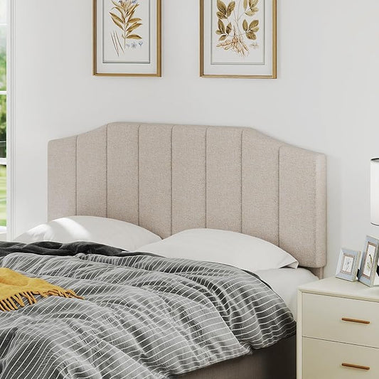 Furpopup Linen Queen Size Headboard, Upholstered Headboard Queen/Full Size Wall Mount and Bed Frame Mount, Featuring High-Density Sponge Padding Luxury Texture Easy Assembly Comfort Style-Beige