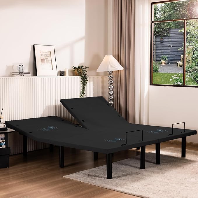 Fromann Adjustable Electric Split King Bed Base Frame with Massage,USB Type-C Ports, Zero Gravity, Under Bed Led Lighting and Three Leg Height (Black)