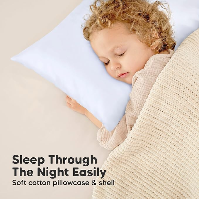 Toddler Pillow with Pillowcase - 13x18 My Little Dreamy Kids Travel Bed Pillows for Sleeping, Organic Cotton Small Pillowcase, Soft & Breathable, Machine Washable, Toddlers 2-5 years old (Baby Blue)