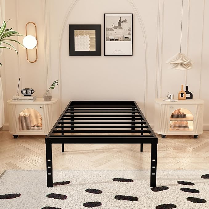 Maenizi Twin Bed Frames with Fabric Cover 18 Inch, Heavy Duty Metal Bed Frame Twin, No Box Spring Needed, Support Up to 2500 lbs, Easy Assembly, Noise Free, Black