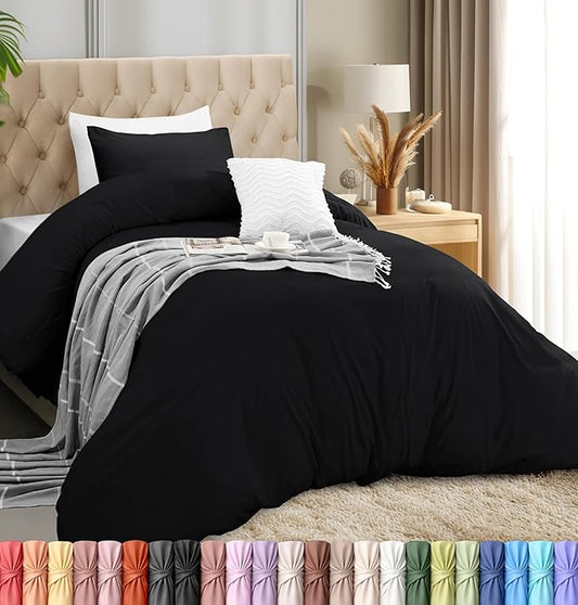 Utopia Bedding Duvet Cover Set with Pillowcases- 2 Pieces Bedding Duvet Cover with Zipper Closure - 1 Duvet Cover with 1 Pillow Sham - Soft Brushed Microfiber (Twin/Twin XL, Black)