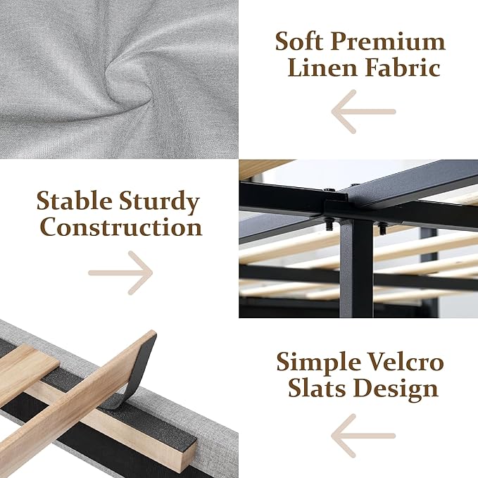 CXVX Full Size Platform Bed Frame with Upholstered Headboard, Button Tufted Design, Strong Wooden Slats, No Box Spring Needed, Easy Assembly, Noise Free