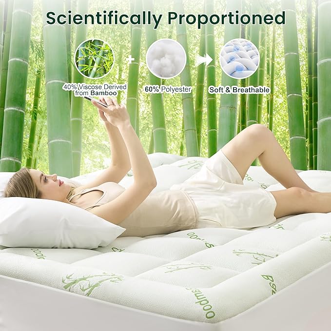 Love's cabin Twin Mattress Topper Viscose Derived from Bamboo, Thick Pillow Top Mattress Pad with Stretchable Pockets for 8"-20" Mattress, Breathable Cooling Mattress Topper for Hot Sleepers, Green