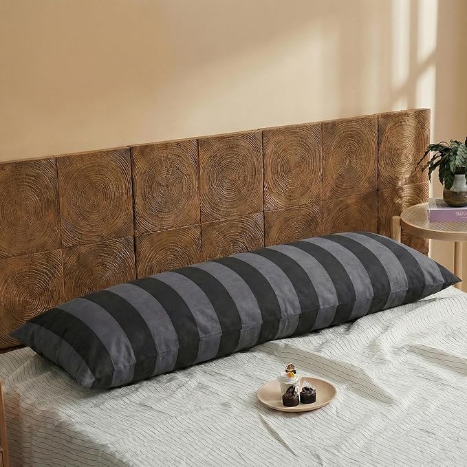 Merryword Body Pillow Cover 20x54inches, 100% Cotton Pillow Case, Black and Gray Striped Pillowcase, Luxury Linen Like Pillowcase, Soft Breathable Wide Stripes Long Pillowcase, 1-Piece